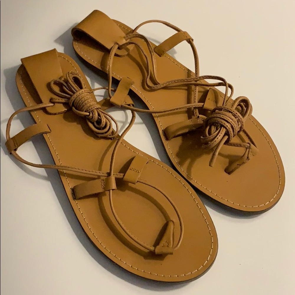 Brown tie up sandals